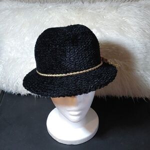 Vintage Eaton Trilby Black with Gold Cord Chenille Hat